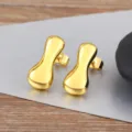 Gold-plated smooth abstract asymmetric stud earrings, minimalist chic designer style jewelry. - Letter I