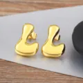 Gold Bubble Letter Stud Earrings, Smooth Metallic Minimalist Fashion Jewelry Variant. - Letter L
