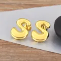 Gold Plated Puffy Letter S Stud Earrings Minimalist Smooth Metal Alphabet Jewelry for Women - Letter S