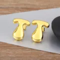 Minimalist gold 26 letters bubble earrings for men and women chic shiny finish fashion jewelry. - Letter T