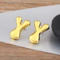 Gold Letter Y Bubble Earrings Minimalist Glossy Finish Chic Metal Stud Earring Variant - Letter Y