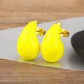 Candy color yellow enamel teardrop stud earrings with 18k gold plated metal for women girls - Yellow