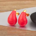 18K Gold Plated Enamel Red Teardrop Stud Earrings Candy Color Fashion Jewelry Variant - Rose Red