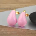 Pink Enamel Teardrop Earrings Gold Plated Candy Color Drop Earring Fashion Jewelry Variant - Pink