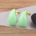 Green enamel teardrop stud earrings gold plated candy color minimalist chic jewelry - Green
