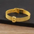 Gold plated mesh bracelet featuring letter B charm and adjustable watch strap design jewelry - Letter B