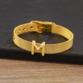 18K Gold Plated Mesh Letter Bracelet DIY Initial Charm Bracelet Adjustable Watch Strap Jewelry - M