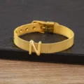 Gold-plated mesh bracelet with letter N charm, chic DIY initial jewelry for women and girls. - Letter N