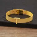 Gold plated letter T mesh bracelet DIY alphabet wristband fashion jewelry gift for women. - Letter T