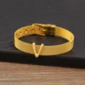 Gold-plated mesh chain bracelet featuring a stylish letter V charm for daily wear jewelry. - Letter V