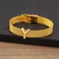Gold plated mesh letter bracelet with adjustable buckle, stylish initial Y fashion jewelry. - Letter Y