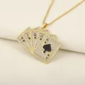 Copper 18K gold plated full zircon poker card necklace 10JQKA pendant fashion jewelry - Gold