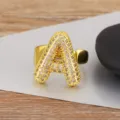 Gold-plated puffy letter A ring adjustable sparkling cubic zirconia fashion jewelry for women - Letter A Style / Open Adjustable / Gold