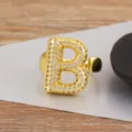 Gold Letter B Zircon Ring, Adjustable Chunky Balloon Initial Ring for Women and Girls - Letter B Style / Open Adjustable / Gold