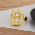 Chunky balloon letter D ring, 18K gold plated copper, sparkling cubic zirconia open adjustable. - Letter D Style / Open Adjustable / Gold
