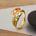 Colorful Zircon Open Ring 18K Gold Plated Retro Luxury Finger Jewelry Variant Style - Adjustable / R1001