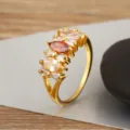 Gold plated colorful cubic zirconia open ring, elegant multi-stone finger jewelry variant. - 6 / R1003