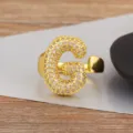 Vergoldeter 18K praller Ballon Buchstabe G Ring, funkelnder Zirkon offener verstellbarer Ring. - Buchstabe G Stil / Verstellbare offene Größe / Gold