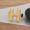 Klobiger Buchstabe H Ring vergoldet 18k Mikro Pavé Zirkon verstellbarer Initialen Finger Schmuck - Buchstabe H Stil / Verstellbare offene Größe / Gold