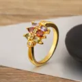 Colorful Zirconia Open Ring 18K Gold Plated Vintage Luxury Women Jewelry Elegant Gift - 6 / R1004