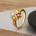 Exquisiter 18K vergoldeter mehrfarbiger Zirkon Offener Ring, Vintage Luxus Damenschmuck. - R1005