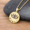 Gold plated evil eye pendant necklace with colorful cubic zirconia stones for women jewelry gift - Gold