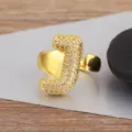 Goldener Buchstabe J Ring Verstellbarer Zirkon Initialen Ring Modeschmuck Geschenk - Buchstabe J Stil / Verstellbare offene Größe / Gold