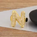 Vergoldeter klobiger Ballon Buchstabe N Ring Zirkonia offener verstellbarer Ring - Buchstabe N Stil / Verstellbare offene Größe / Gold