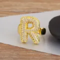 Vergoldeter klobiger Buchstabe R Zirkon Ring verstellbarer Ballon Initialen Ring SKU - Buchstabe R Stil / Verstellbare offene Größe / Gold
