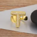 Vergoldeter Puffy Buchstabe T Zirkon Ring Verstellbare Offene Band Modeschmuck Damen - Buchstabe T Stil / Verstellbare offene Größe / Gold
