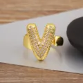 Vergoldeter aufgeblasener Buchstabe V Ring verstellbare offene Grösse Zirkon Schmuck - Buchstabe V Stil / Verstellbare offene Größe / Gold