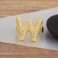 Vergoldeter klobiger Ballon Buchstabe W Zirkon Ring offener verstellbarer Damenschmuck - Buchstabe W Stil / Verstellbare offene Größe / Gold