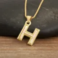 Gold-plated brass natural mother-of-pearl letter H pendant necklace dainty jewelry. - Letter H