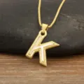 Gold-plated letter K pendant necklace with natural mother of pearl inlay for women. - Letter K