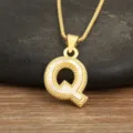 Gold plated alphabet letter Q pendant necklace with mother of pearl inlay chic jewelry design - Letter Q