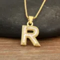 Gold-plated mother of pearl letter R pendant necklace dainty clavicle chain for women - Letter R