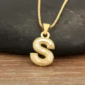 Gold-plated letter S necklace with mother-of-pearl inlay, delicate bead-edged pendant for women - S
