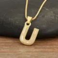 Elegant gold plated initial U letter pendant necklace with chic mother of pearl inlay - Letter U