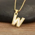 Gold-plated natural mother-of-pearl letter W pendant necklace, elegant clavicle chain accessory. - Letter W