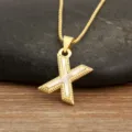 Gold-plated brass X letter pendant necklace with mother of pearl inlay and delicate beaded edge. - Letter X