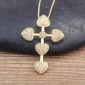 Gold plated cross necklace featuring sparkling heart shaped cubic zirconia stone pendants. - Heart Composite Cross Style (N819)