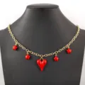 Schicke 18k vergoldete Halskette mit rotem Herz- und Stern-Anhänger für schöne Damen. - Herz und Stern Stil (N1829)