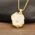 Gold Plated Letter J Initial Pendant Necklace Irregular Geometric Enamel Jewelry - Letter J