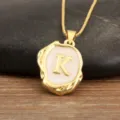 Gold plated 18k initial letter K pendant necklace with irregular white oil drop geometric charm. - Letter K