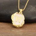18k gold plated initial letter w pendant necklace with white enamel irregular geometric charm - Letter W