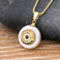 Gold evil eye pendant necklace with white baroque pearl and colorful zircon stones for women. - Style 2