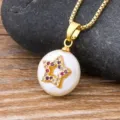 Gold chain necklace featuring a round pearl pendant with a sparkling star zircon design. - Style 5