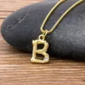 Gold 18K plated bamboo letter B pendant necklace with crystal detail for women minimalist style - Letter B