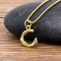 Gold plated bamboo style letter C pendant necklace, minimalist initial jewelry for daily wear. - Letter C