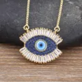 Turkish Evil Eye Necklace Gold Pendant Women Blue Crystal Demon Eye Fashion Jewelry Gift - Blue